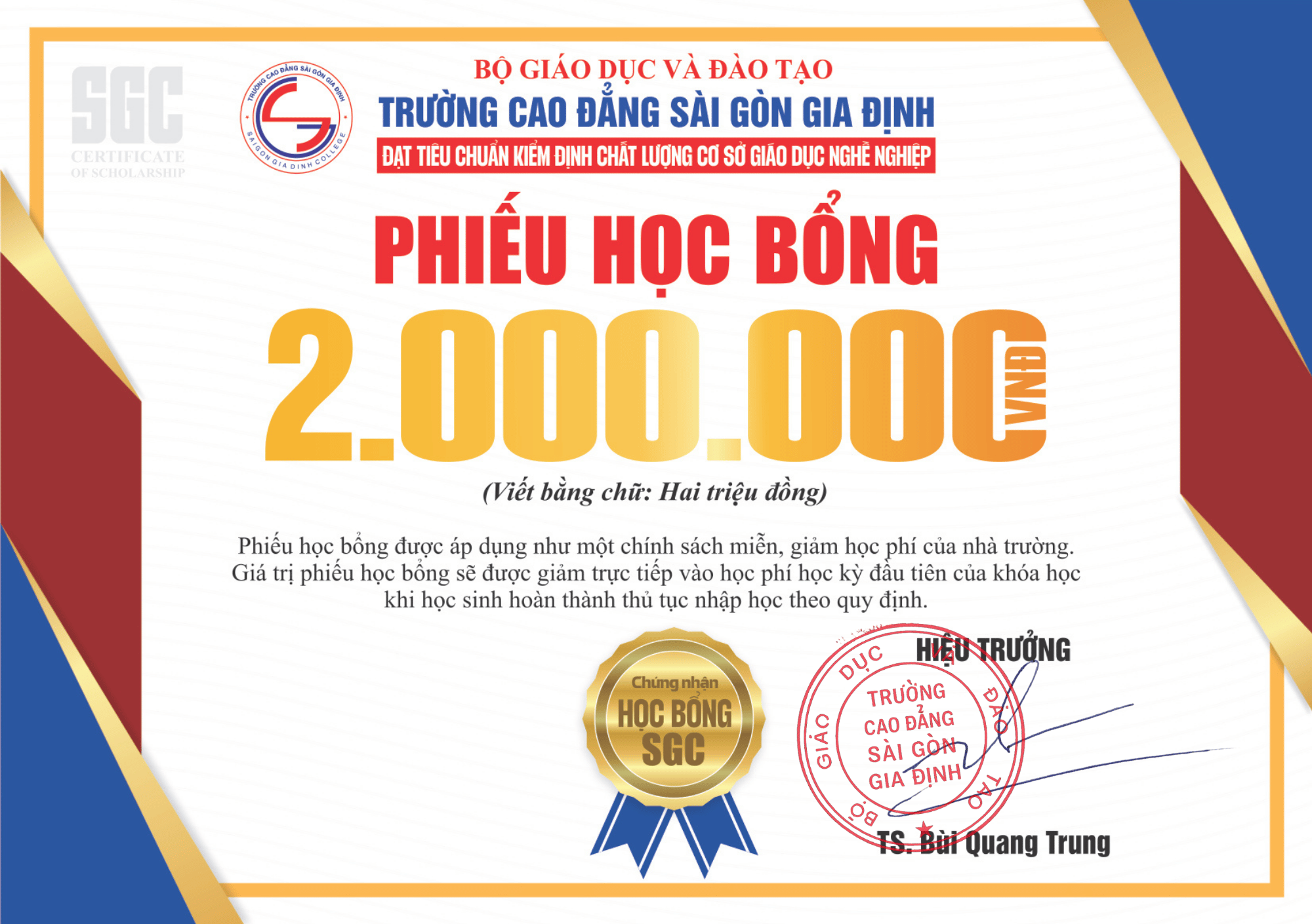 Phiếu học bổng nhập học sớm Cao đẳng Sài Gòn Gia Định